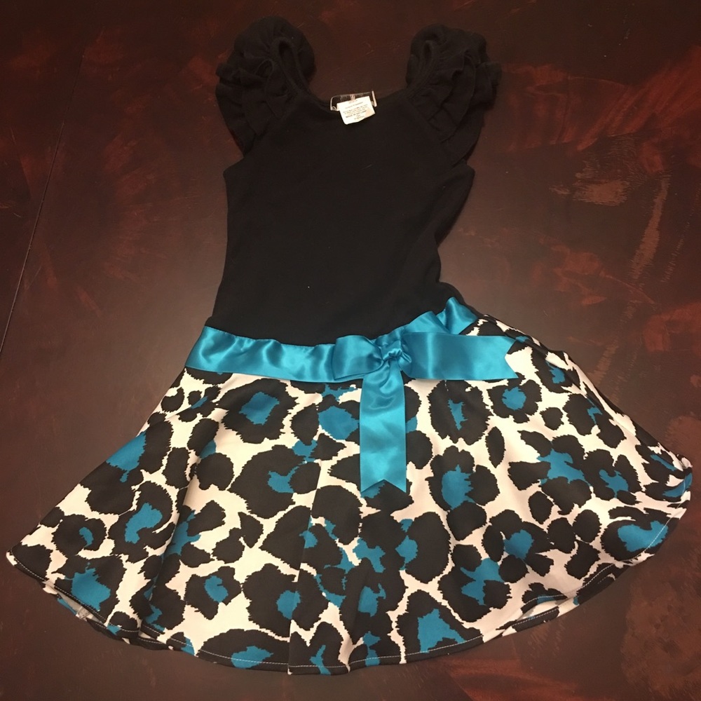 Rare Editions 3T Black Leopard Party Dress
